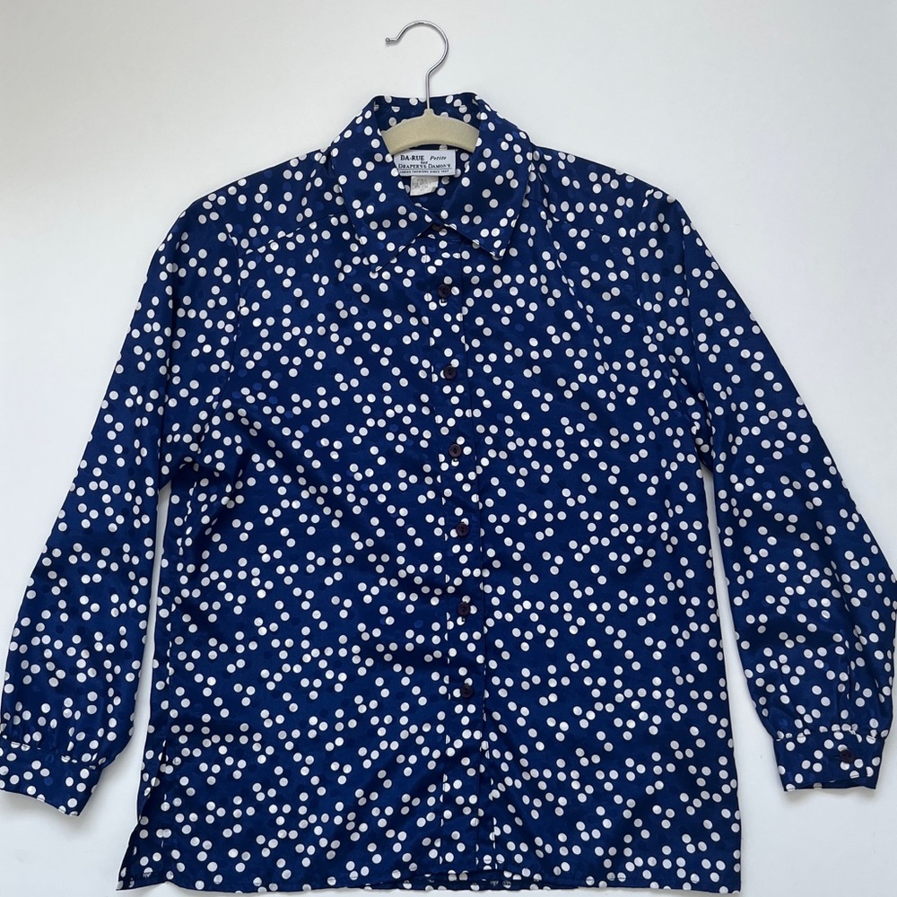 Vintage Blue Polka Dot Blouse women’s 8p